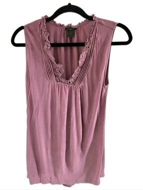 🖤 Ann Taylor Factory Mauve Dusty Rose Lace Trim Sleeveless Blouse - XS